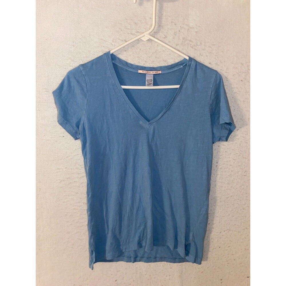 Victoria's Secret T-Shirt Size S  Blue 100% Cotton V-neck Short Sleeve